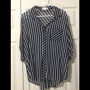 Sheer Striped Button-Up Blouse